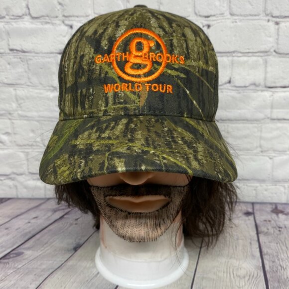 Garth Brooks World Tour Camo Hat Cap Strap Back Camouflage Orange Embroidered - Picture 1 of 8